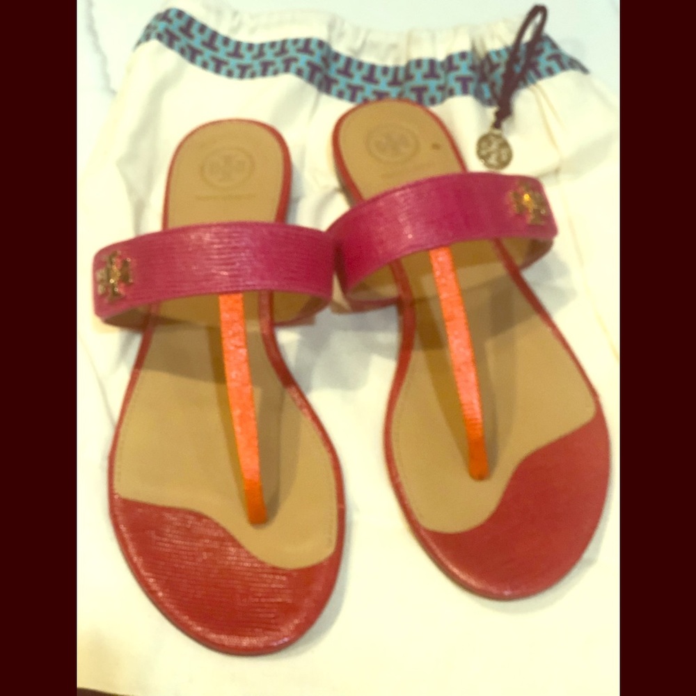 Tory Burch Kira Sandals orange & hot pink 10